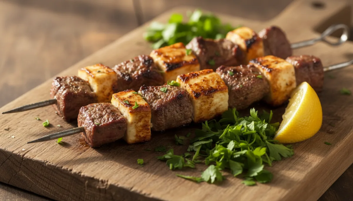 Grilled Middle Eastern Lamb and Halloumi Skewers