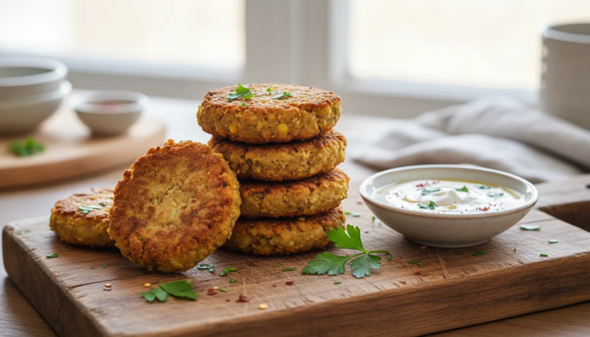 Middle Eastern Lentil and Bulgur Patties with Yogurt Sauce
