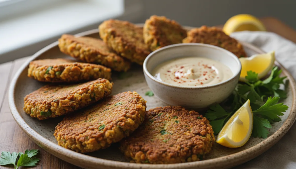 Middle Eastern Lentil and Herb Patties with Tahini Dip
