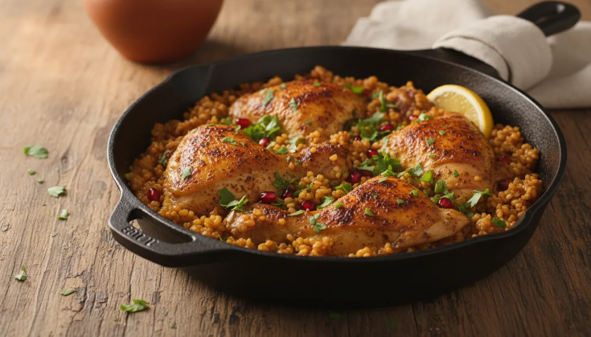 Poulet et Boulgour Épicés Façon Moyen-Orient en Cocotte