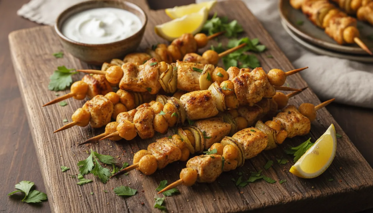Spiedini di Pollo e Ceci Speziati alla Mediorientale