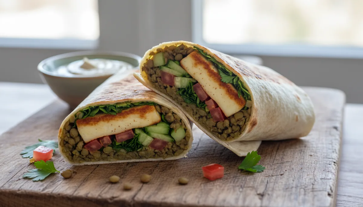 Mbështjellëse me Thjerrëza dhe Halloumi me Erëza Lindore