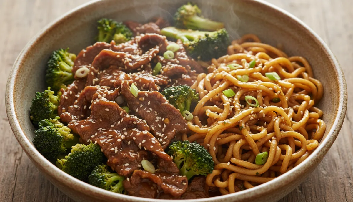 Mongolian Beef & Broccoli with Garlic Noodles