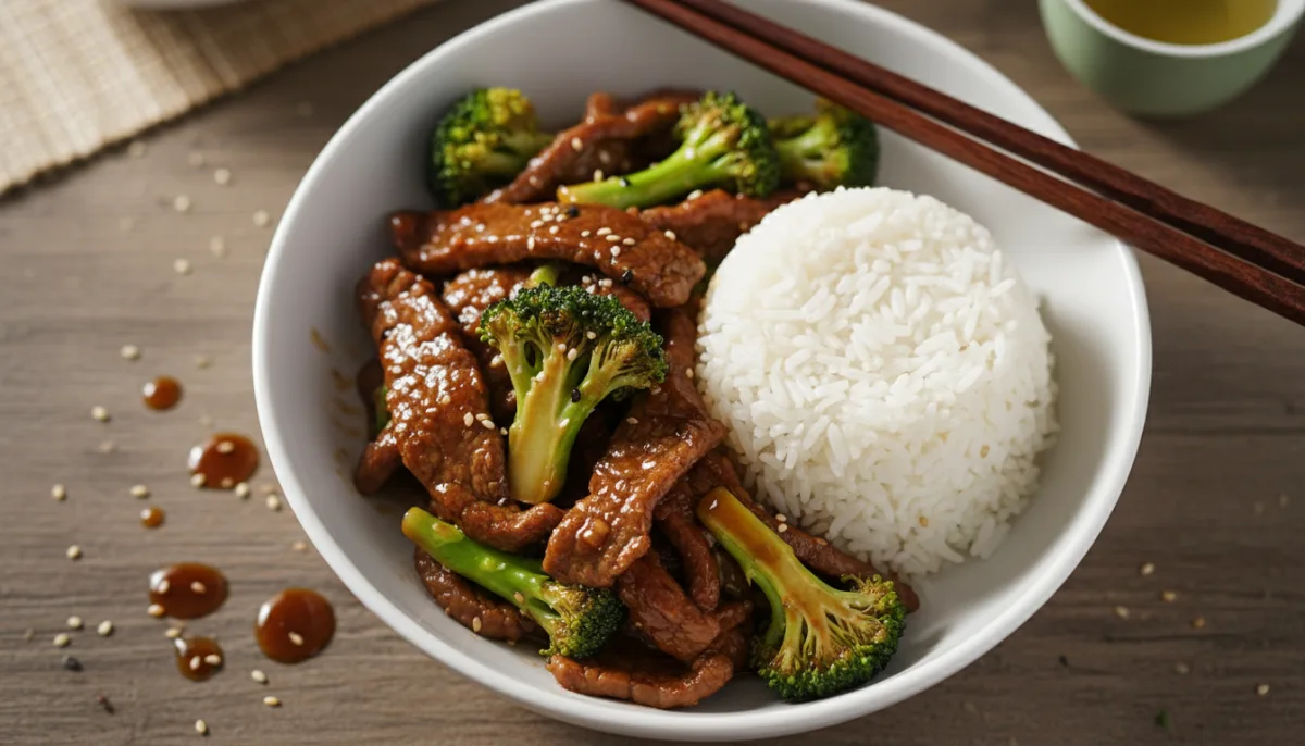 Mongolian Beef and Broccoli Stir-fry with Steamed Rice