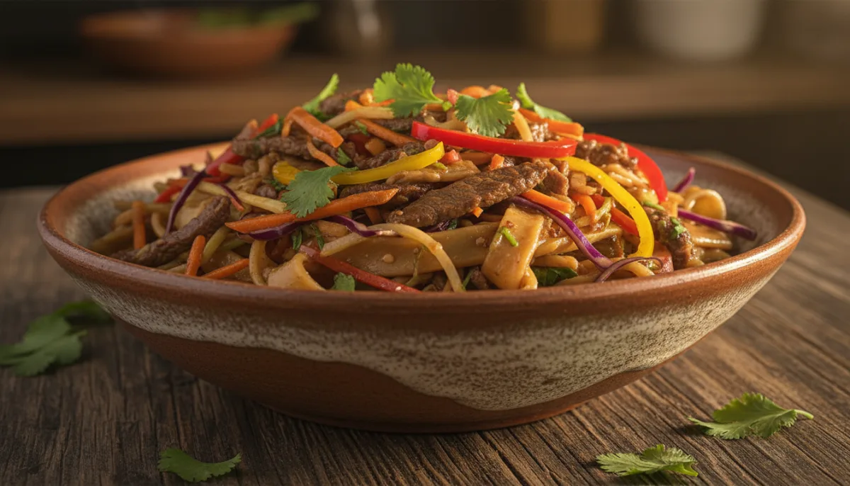 Mongolian Beef and Vegetable Tsuivan (Noodle Stir-fry)