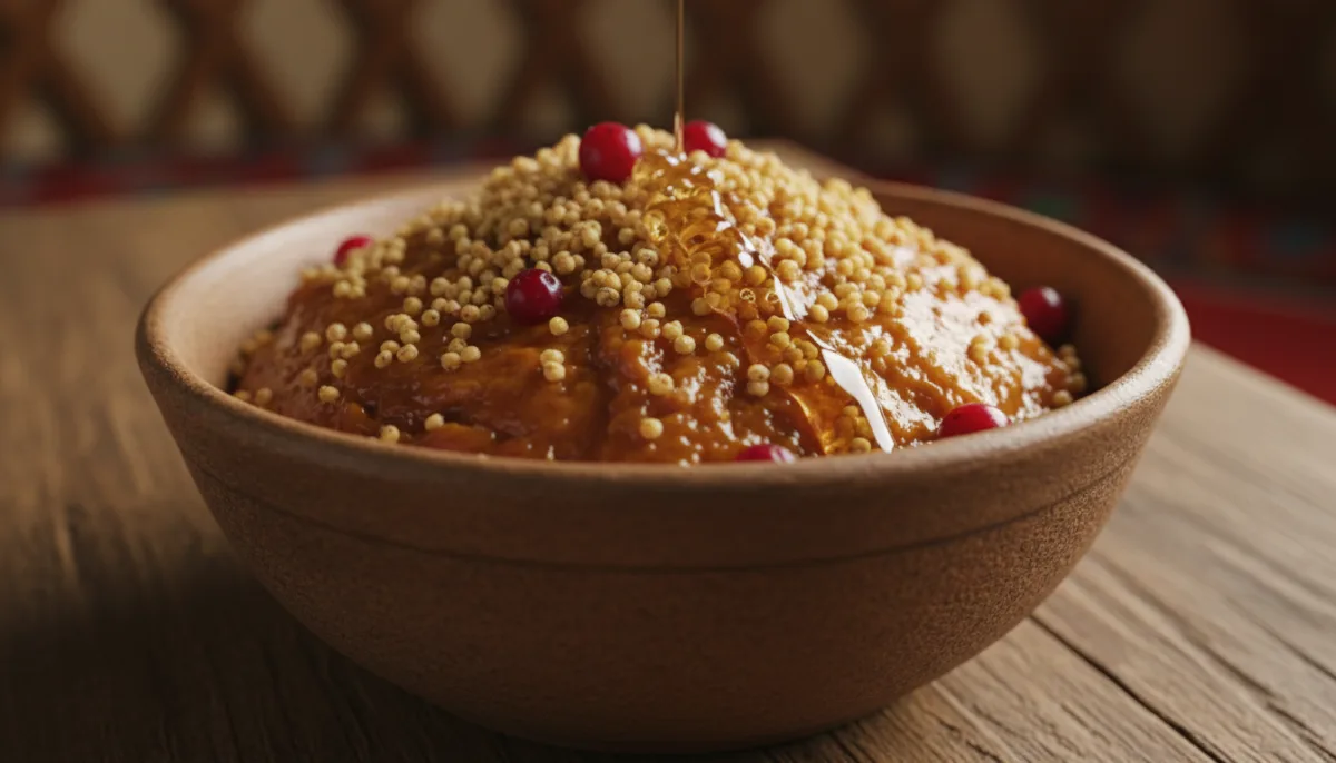 Mongolian Khailmag: Caramelized Cream with Toasted Millet and Honey