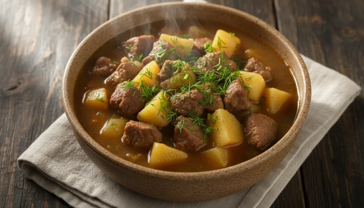 Hearty Mongolian Lamb and Potato Stew with Fresh Dill