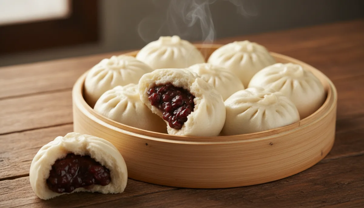 Mongolian Steamed Sweet Buns with Red Bean Paste (Buuz)
