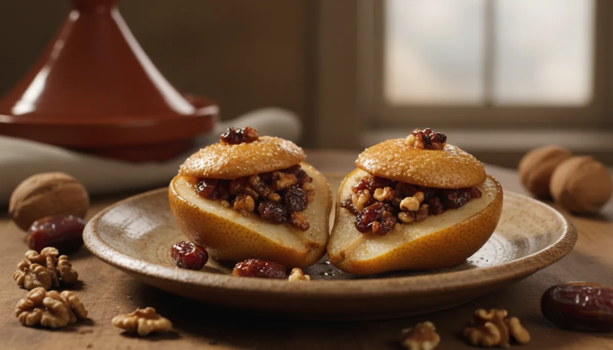 Moroccan Date and Walnut Stuffed Pears