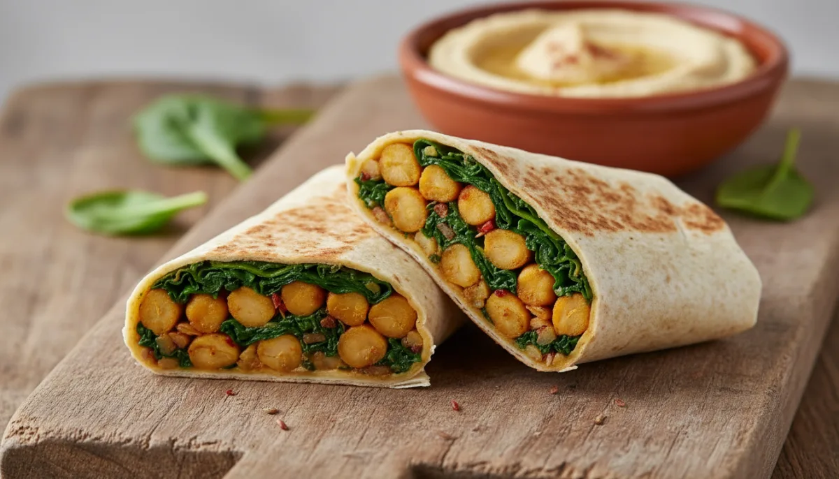 Moroccan Spiced Chickpea and Spinach Wraps