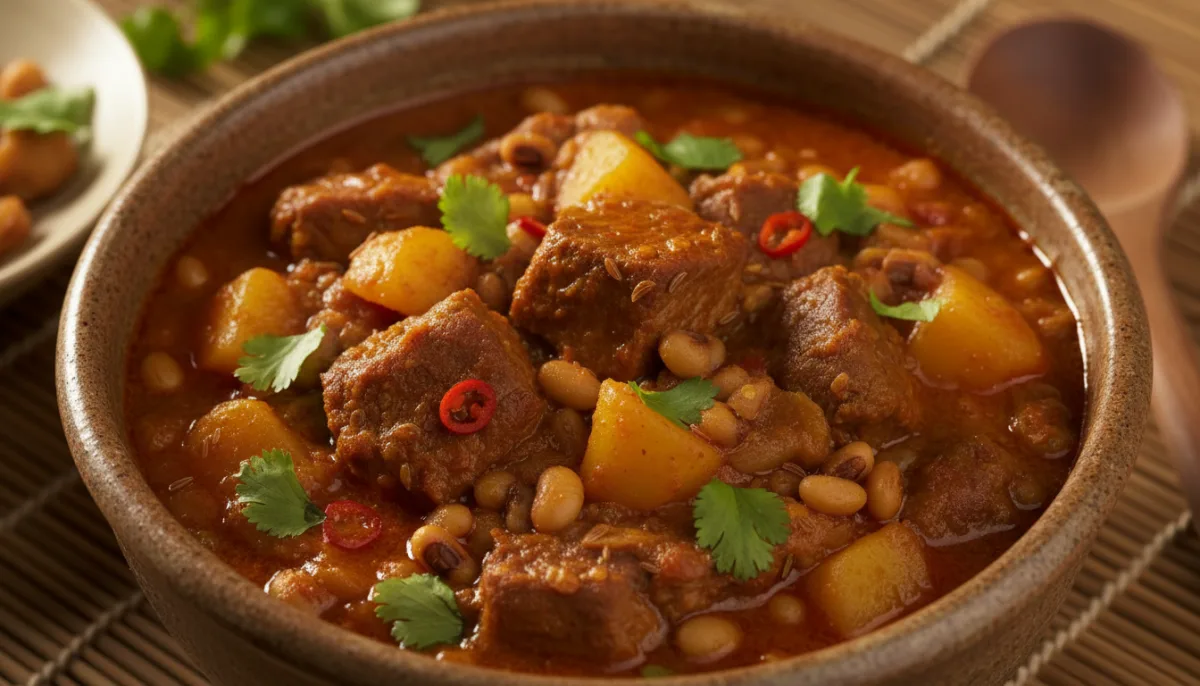 Curry Nepalese di Agnello, Patate e Fagioli dall'Occhio Nero (Aloo Bodi Tama)