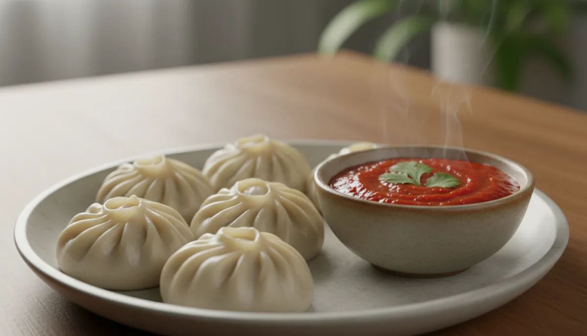 Himalayan Chicken Momos with Fiery Tomato Achar