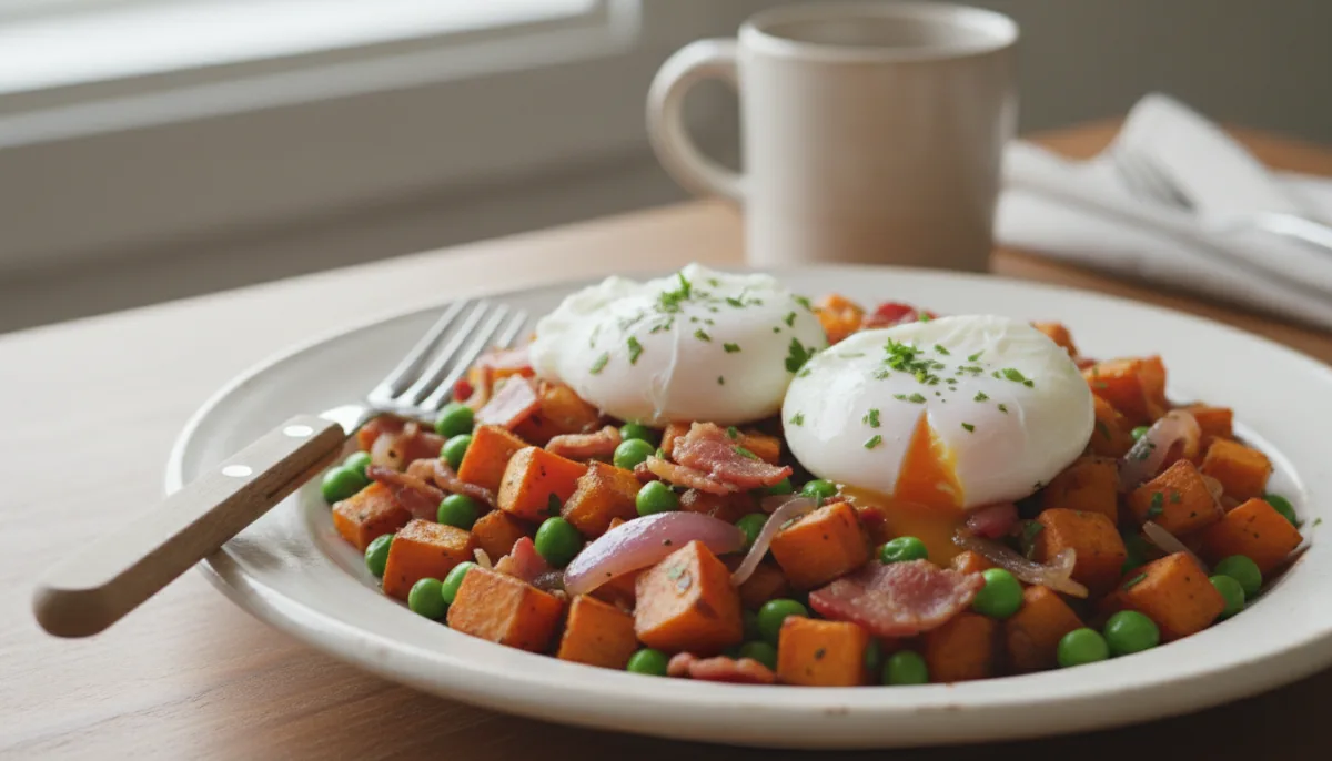 New Zealand Breakfast Hash with Kumara and Poached Eggs