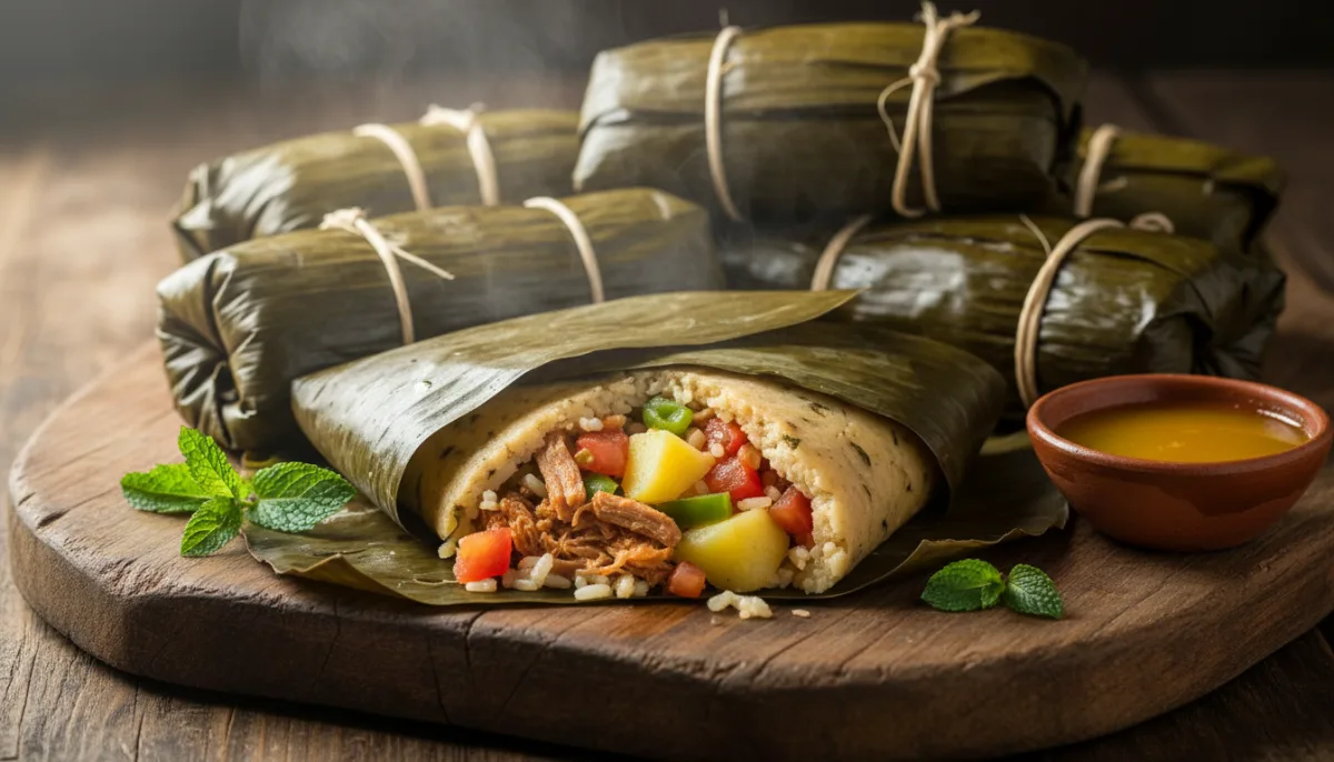 Authentische Nicaraguanische Nacatamales mit Schweinefleisch und Gemüse