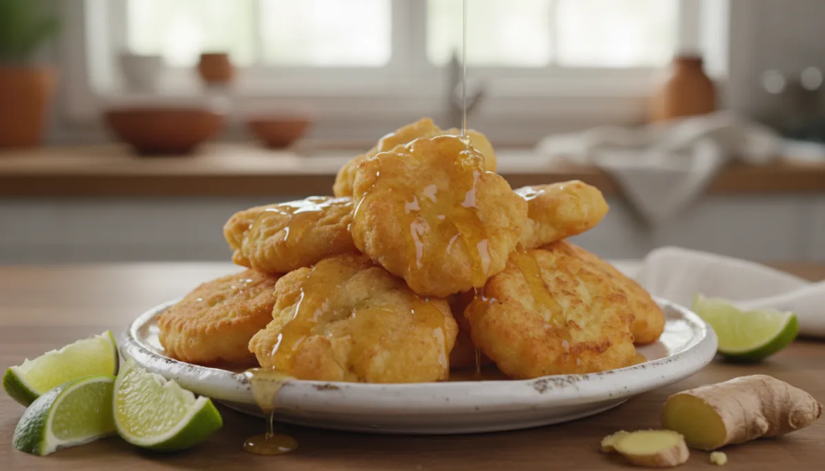 Nicaraguan Pineapple & Ginger Fritters with Honey-Lime Drizzle