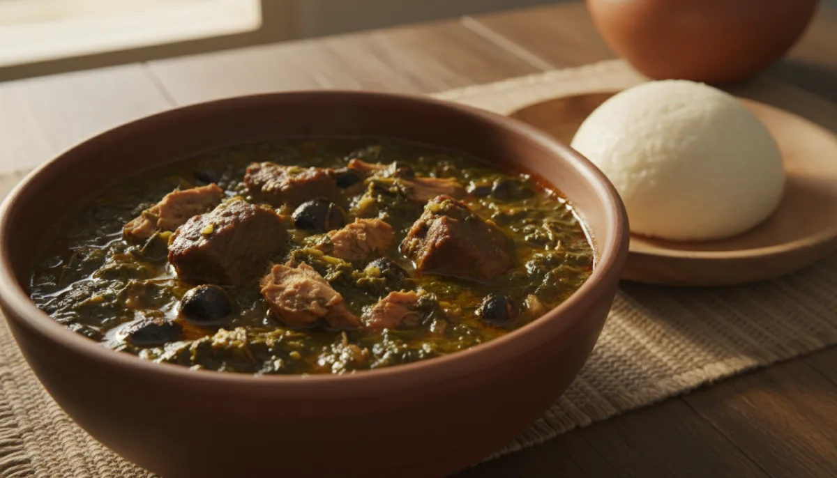 Nigerian Afang Soup with Fufu and Periwinkles