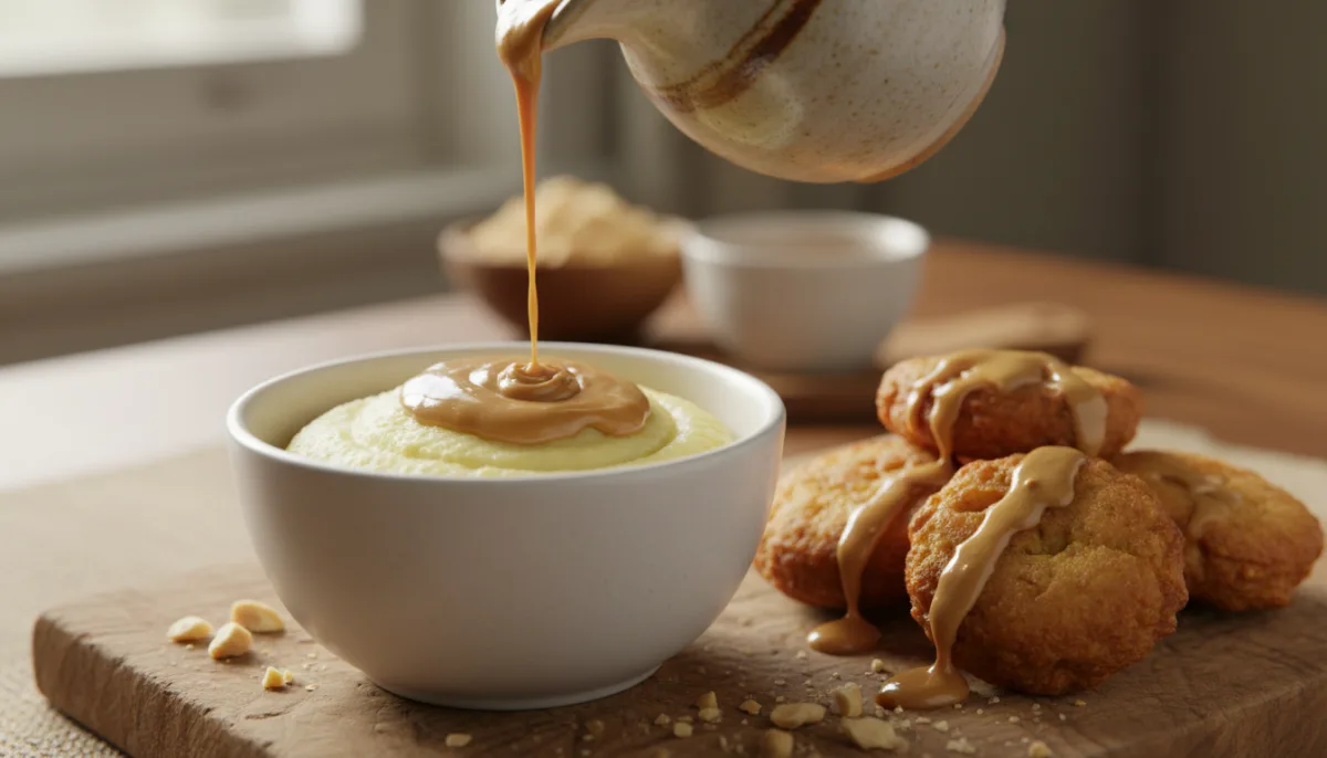 Nigerian Agidi (Cornmeal Pudding) with Akara and Peanut Butter