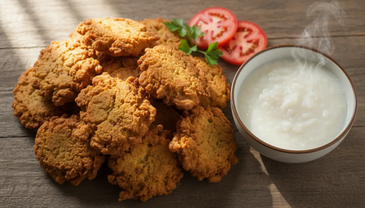 Nigerian Akara (Bean Fritters) with Pap (Fermented Corn Porridge)