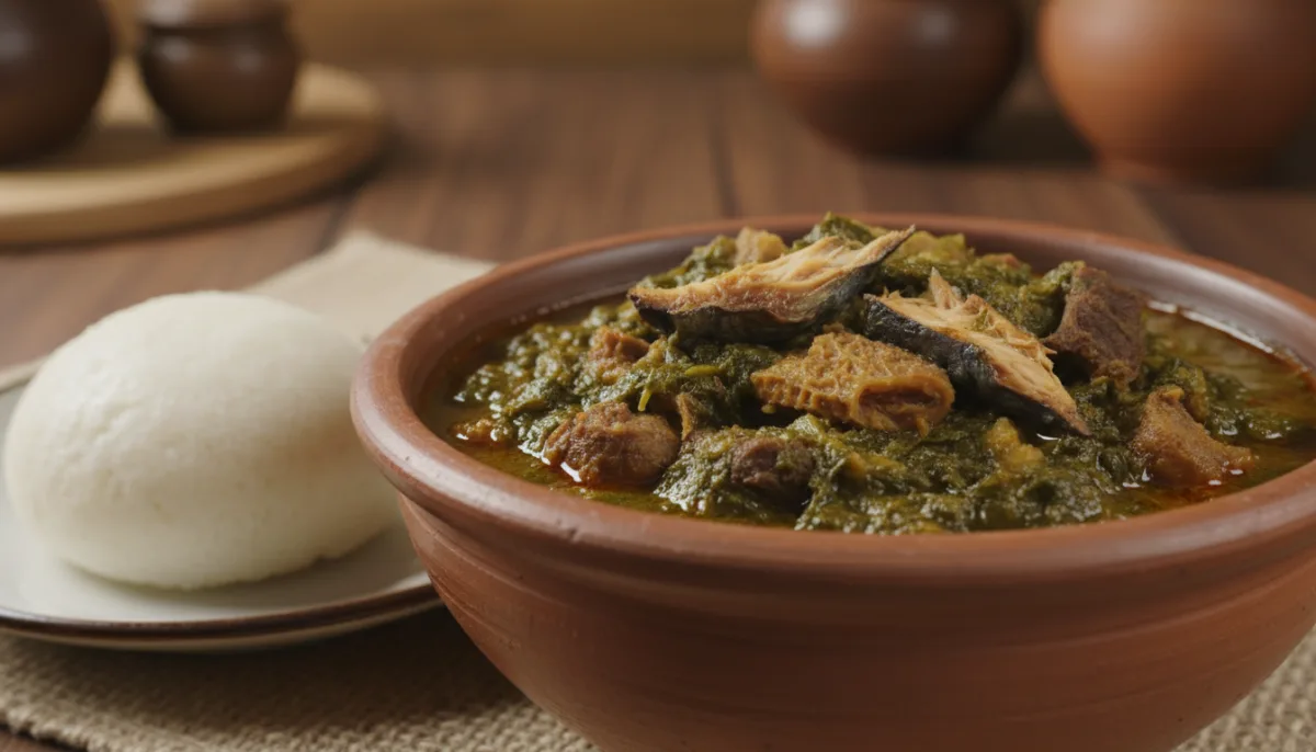 Nigerian Efo Riro (Spinach Stew) with Pounded Yam