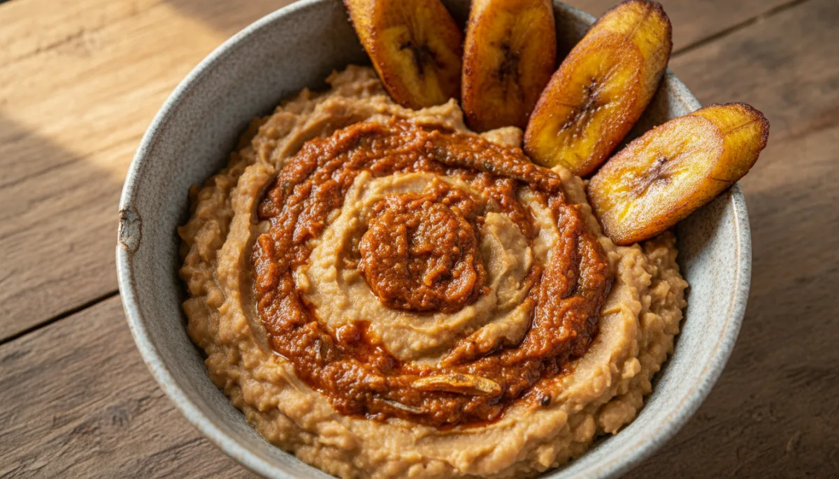 Ewa Agoyin Nigeriane (Fasule të Shtypura) me Banane të Fërguara