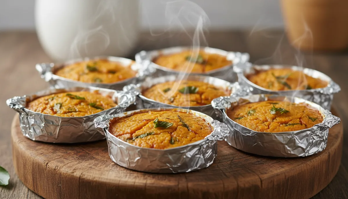 Nigerian Okpa (Steamed Bambara Nut Pudding) with Palm Oil and Uziza Leaves