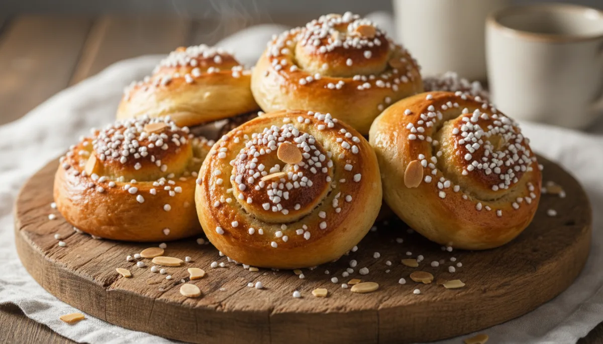 Nordic Cardamom Buns with Pearl Sugar and Almonds