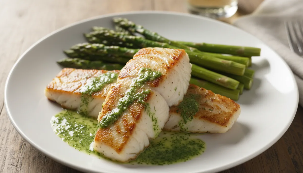 Pan-Seared Cod with Dill Butter and Roasted Asparagus