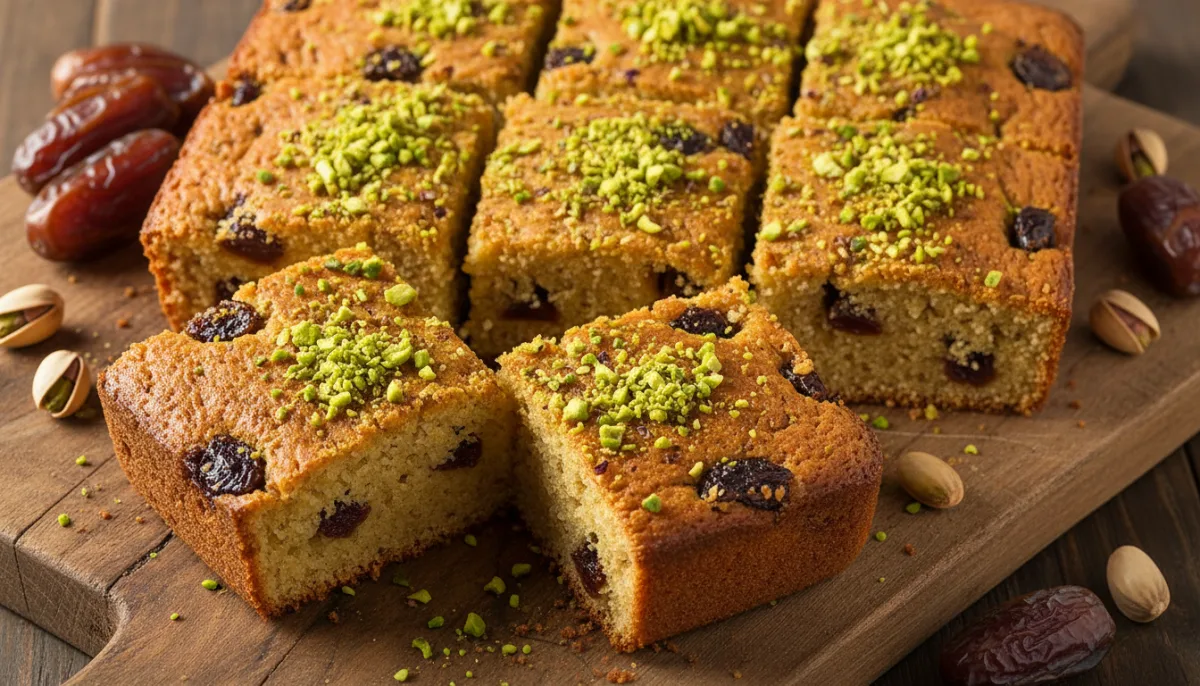 Pastel de Sémola Norteafricano con Dátiles y Pistachos