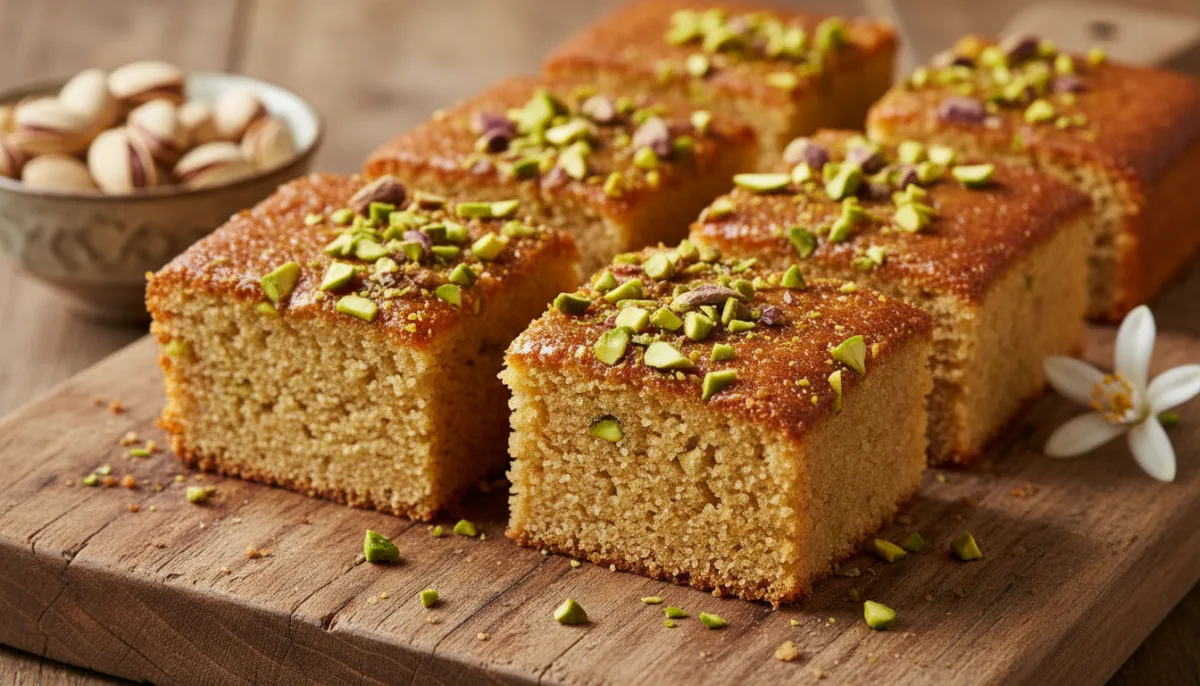 Pastel de Sémola con Azahar y Pistachos al Estilo Norteafricano
