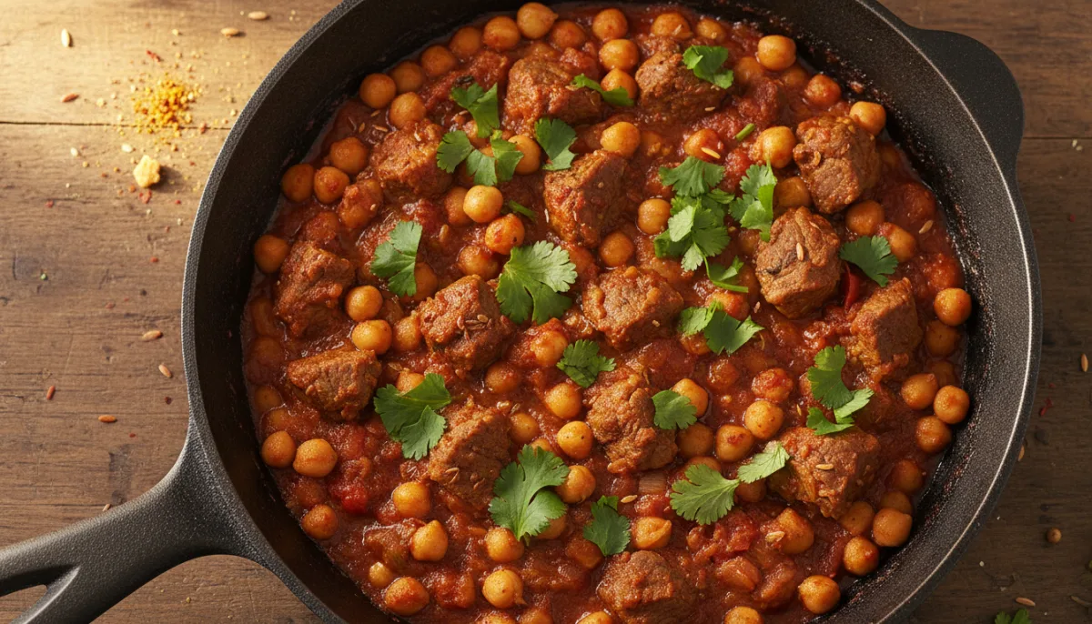 North African Spiced Lamb and Chickpea Skillet