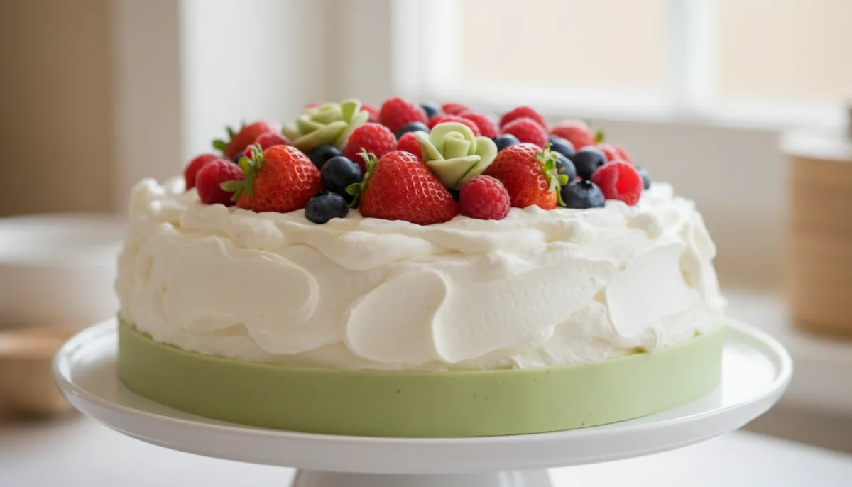 Norwegian Bløtkake (Cream Cake) with Fresh Berries and Marzipan