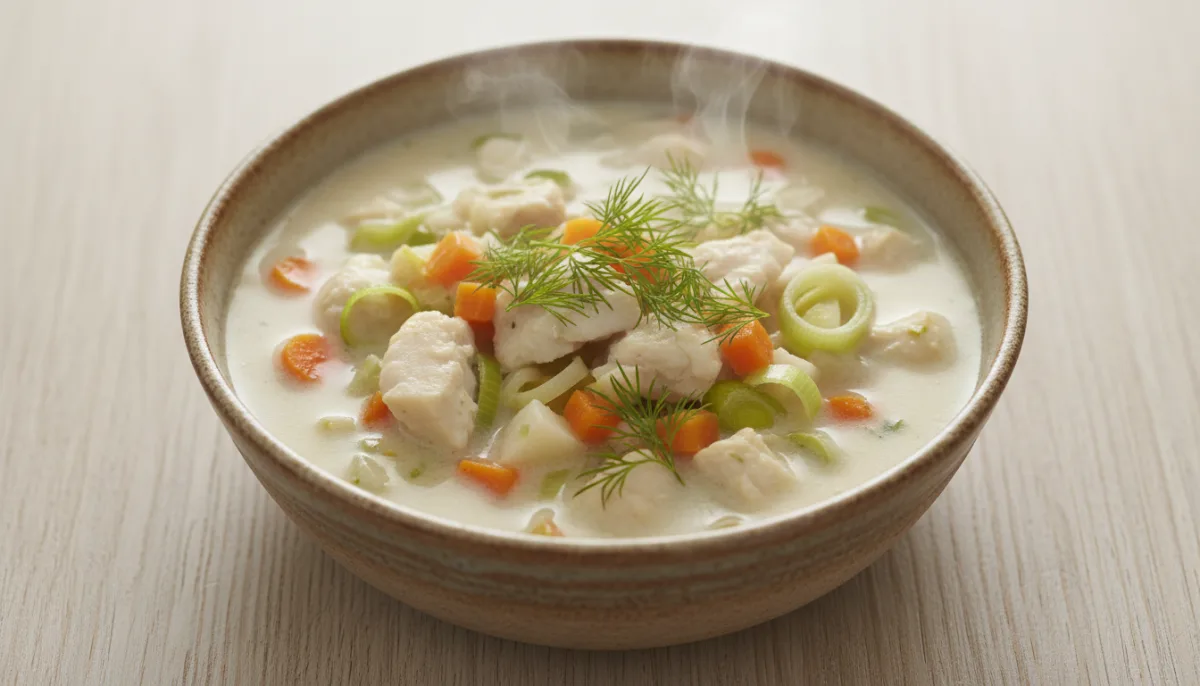 Norwegische Fischsuppe mit Wurzelgemüse und Sahne (Fiskesuppe)