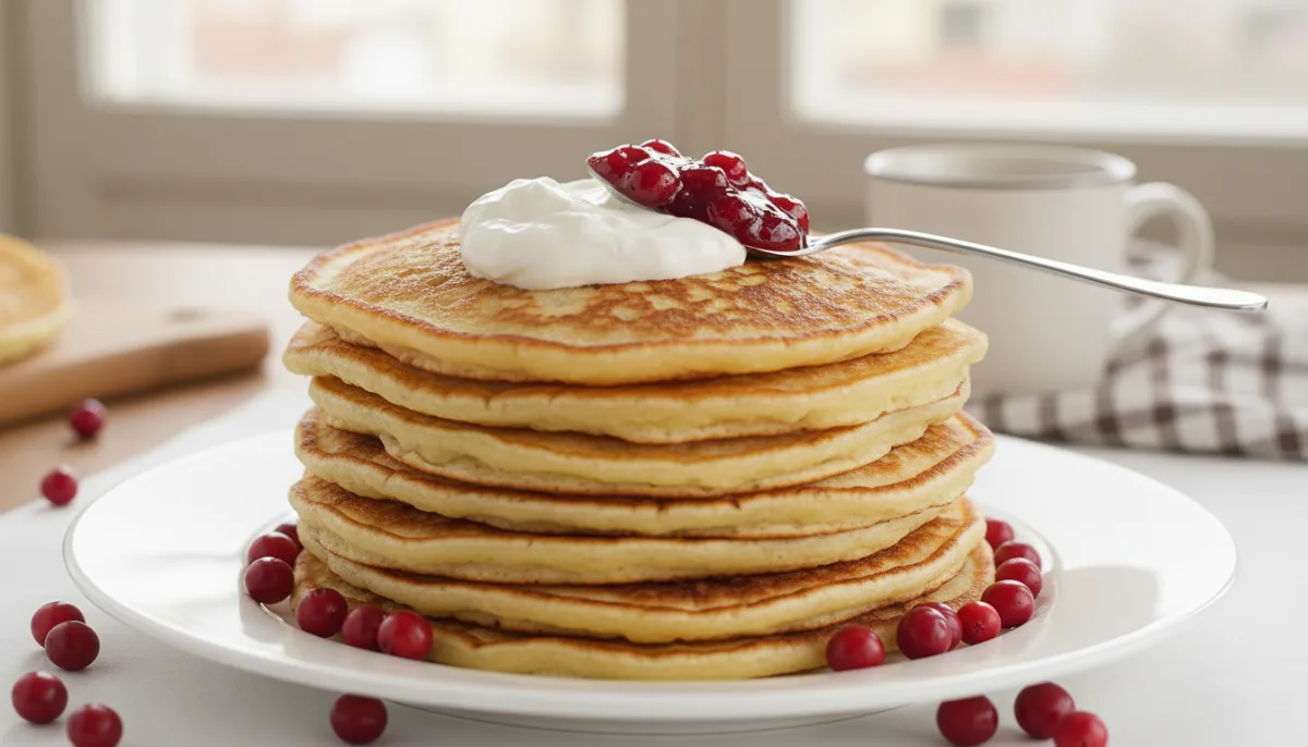 Fluffy Norwegian Sveler with Lingonberry Jam and Sour Cream