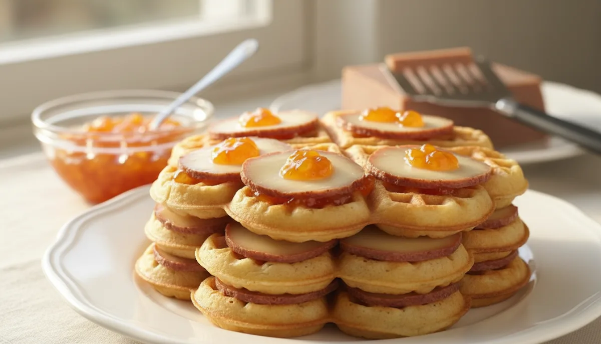 Norwegian Heart-Shaped Waffles with Brunost and Cloudberry Jam