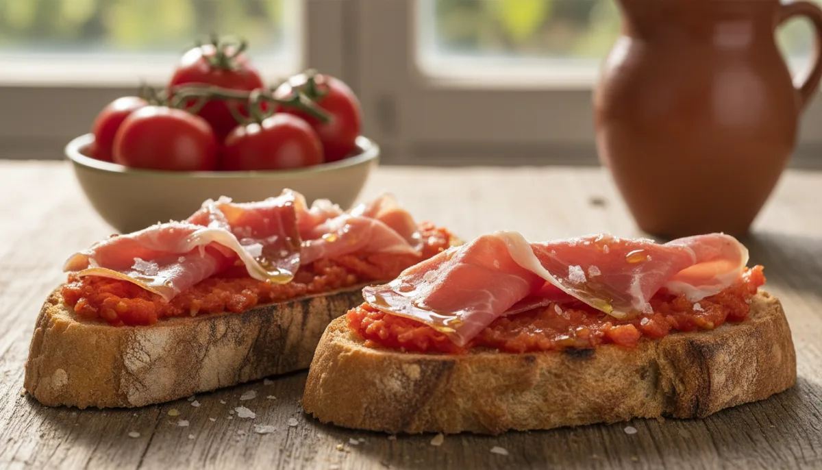 Pa amb Tomàquet with Cured Ham and Olive Oil