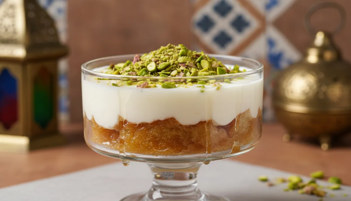 Palestinian Aish el Saraya: Rosewater & Pistachio Bread Pudding