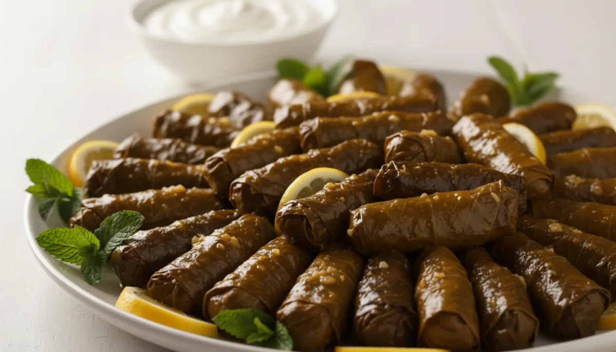 Authentic Palestinian Dawali: Lamb & Rice Stuffed Grape Leaves with Zesty Lemon-Garlic Sauce