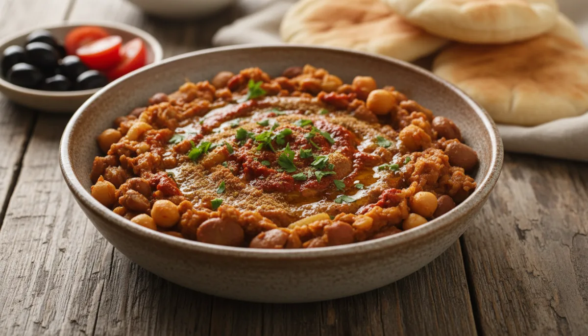 Palestinian Fava Bean and Chickpea Stew with Cumin and Harissa (Ful Medames)