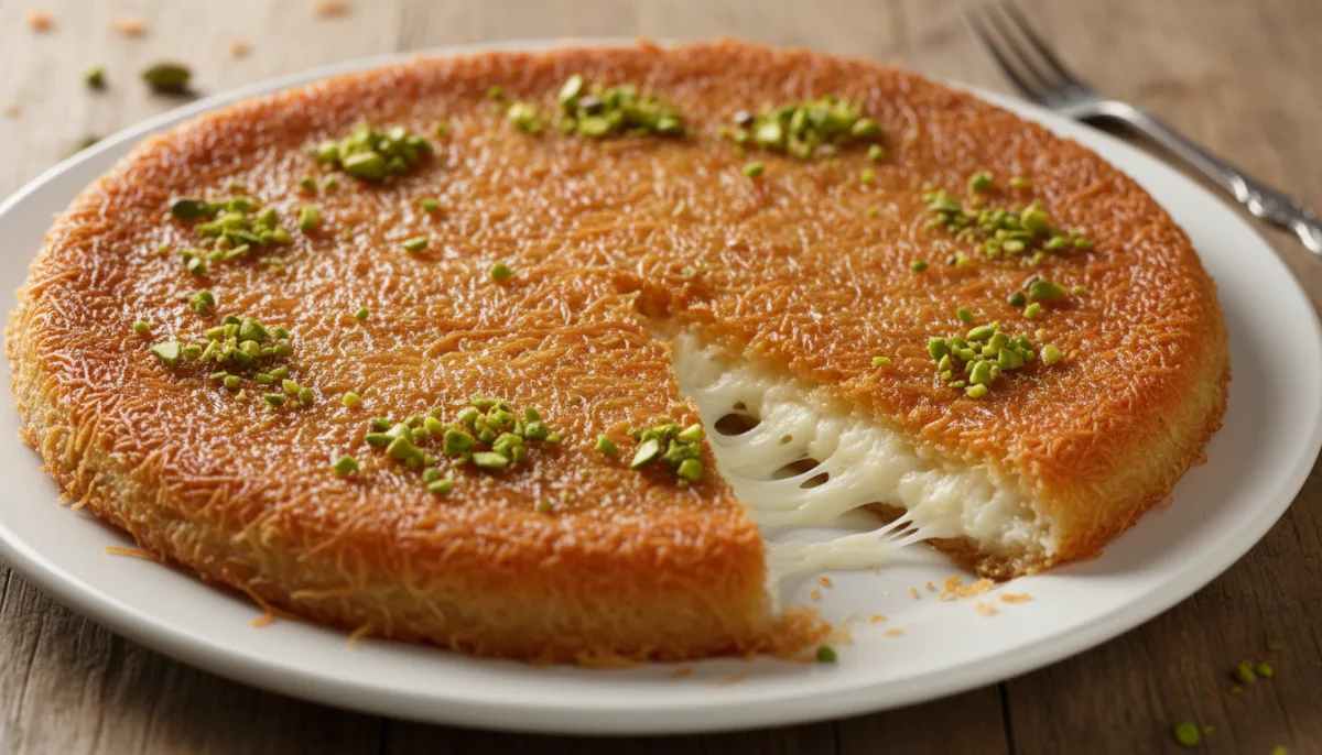 Palestinian Knafeh Bi Jibneh (Sweet Cheese Pastry) with Pistachios