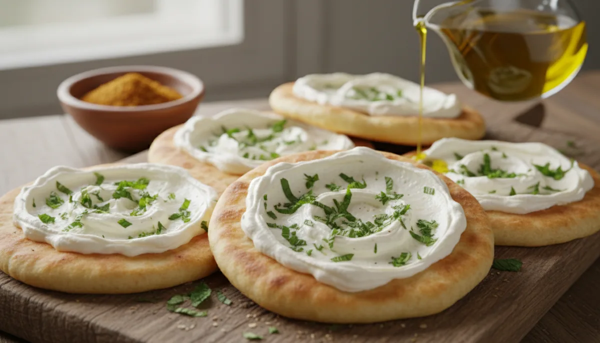 Palestinian Manakish with Za'atar and Labneh