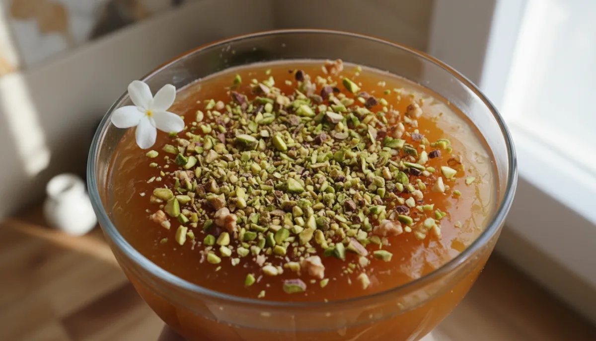 Palestinian Qamar al-Din Pudding with Nuts and Orange Blossom Water