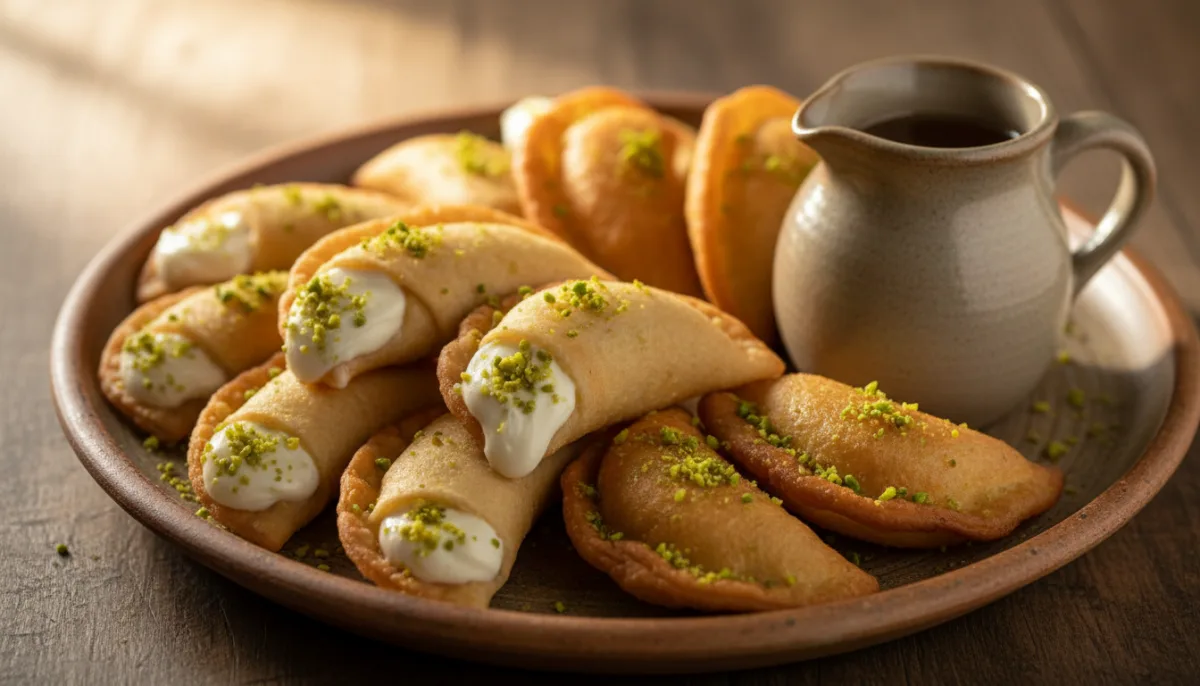 Palestinian Qatayef with Cream and Nut Filling