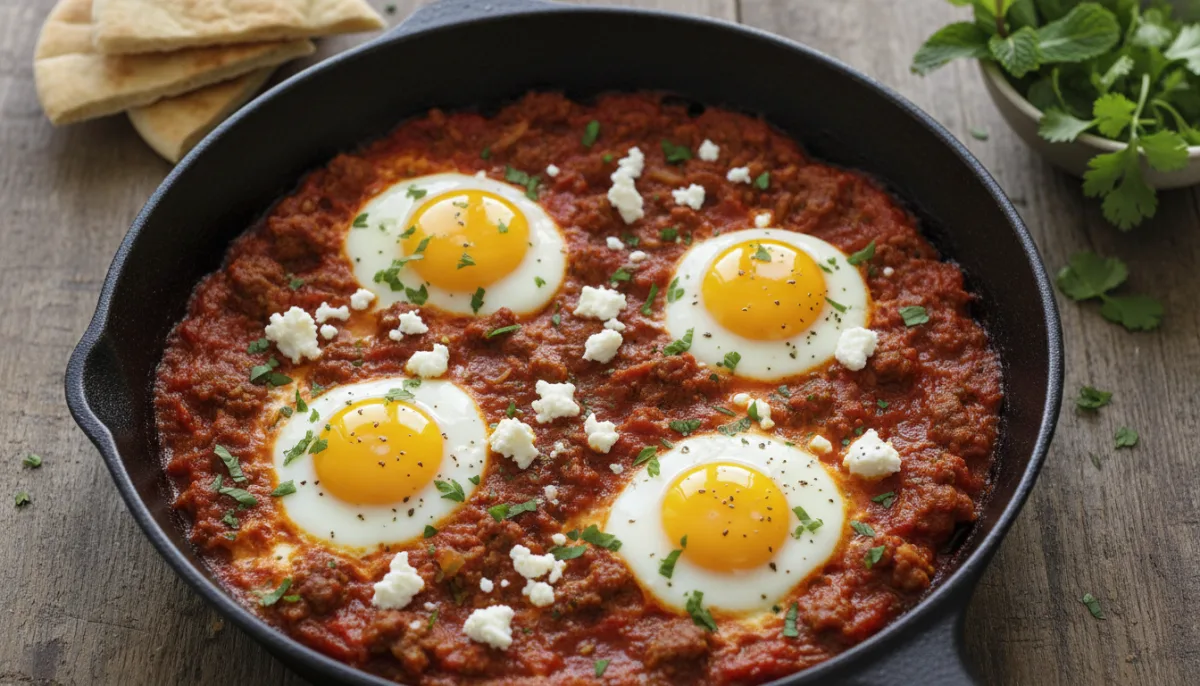 Palestinian Shakshuka with Spiced Lamb and Feta
