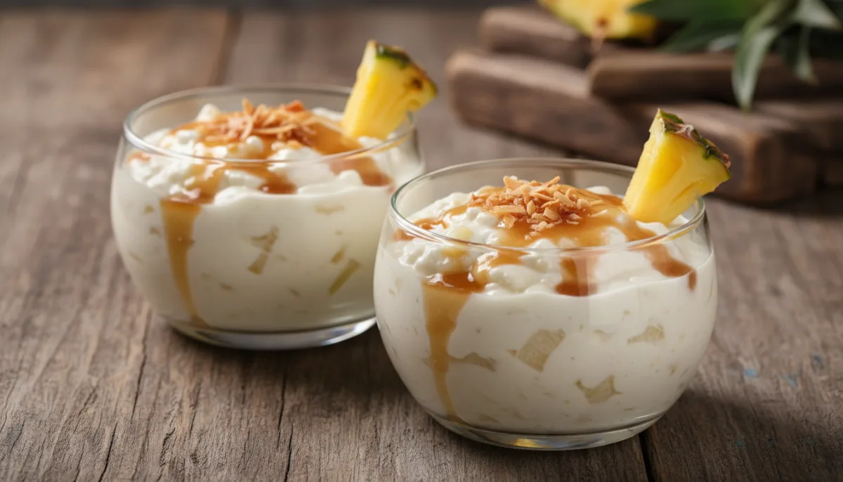 Tropical Panamanian Coconut Pineapple Pudding with Rum Sauce