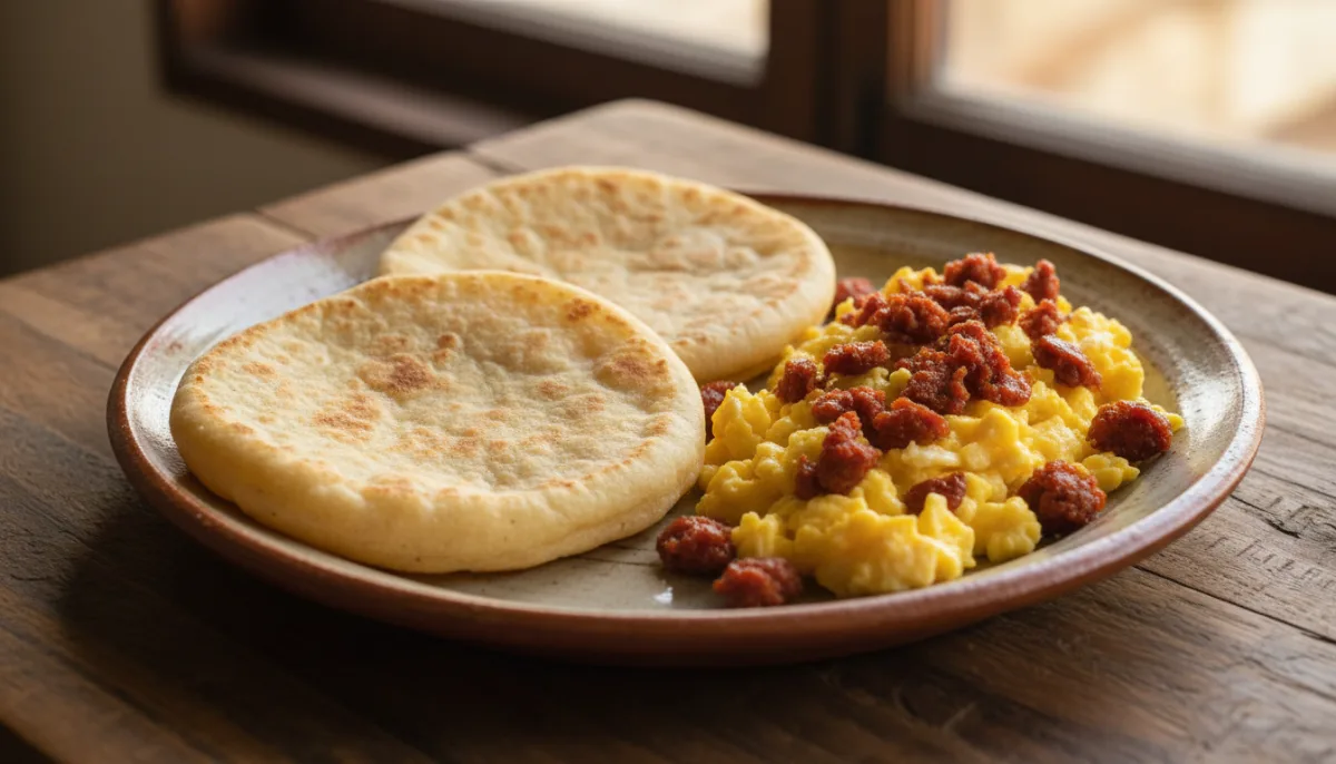 Panamanian Tortilla de Harina with Scrambled Eggs and Chorizo
