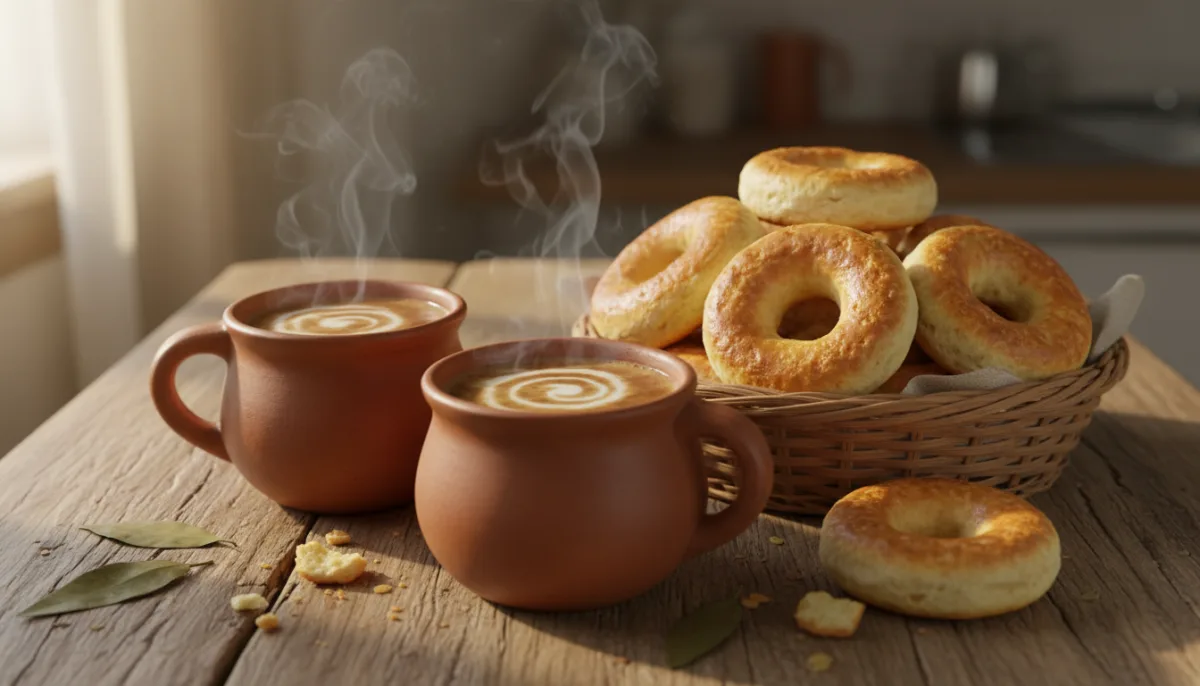 Paraguayan Cocido Quemado (Burnt Yerba Mate Tea) with Milk and Chipa