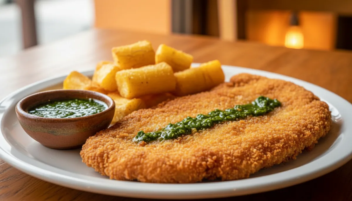 Crispy Paraguayan Milanesa with Golden Yuca Fries and Zesty Chimichurri