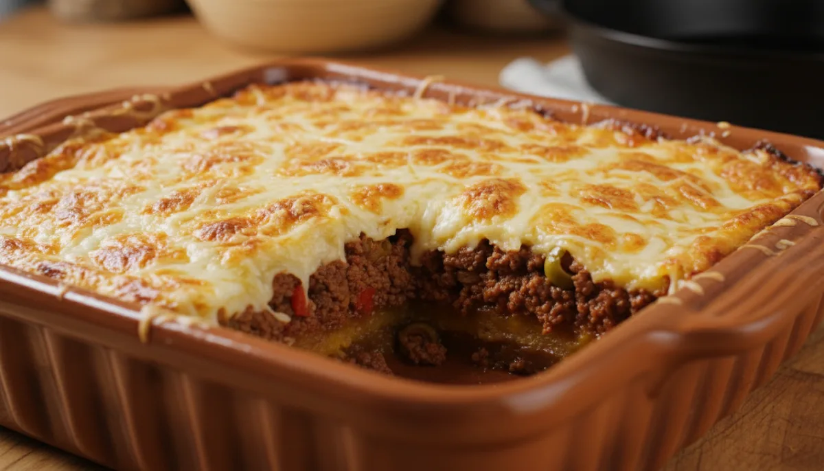 Süßer Kochbananen-Auflauf mit Picadillo und Käse (Pastelón de Plátano Maduro)