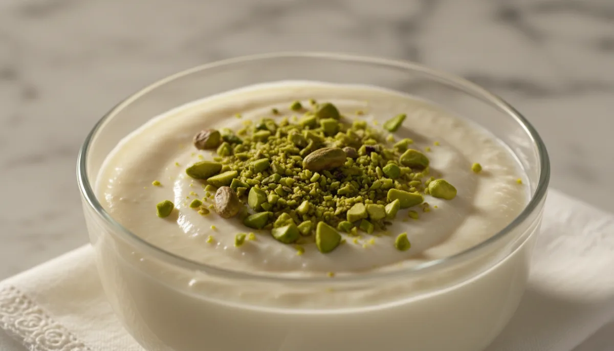 Pudín Persa de Sémola con Agua de Rosas y Pistachos