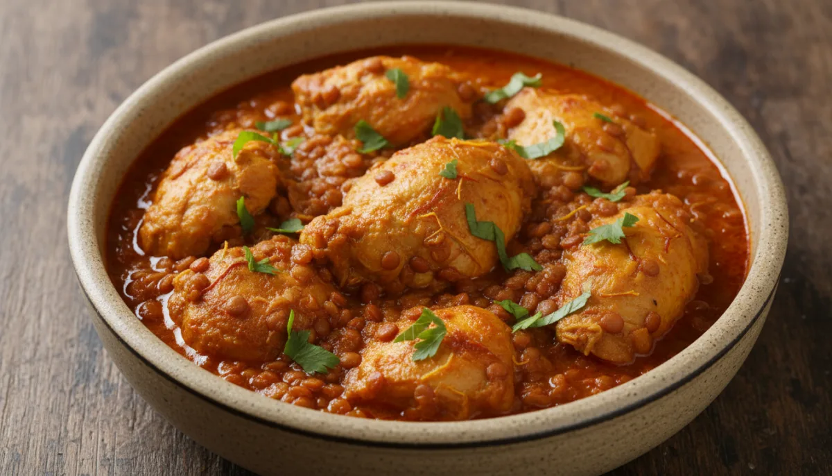 Fragrant Saffron Chicken and Lentil Stew (Khoresh Adas ba Morgh)